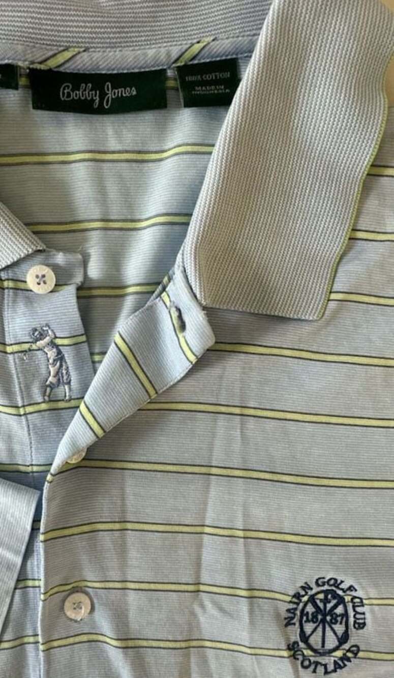 Bobby Jones Nairn Golf Club Scotland Striped Polo Shirt